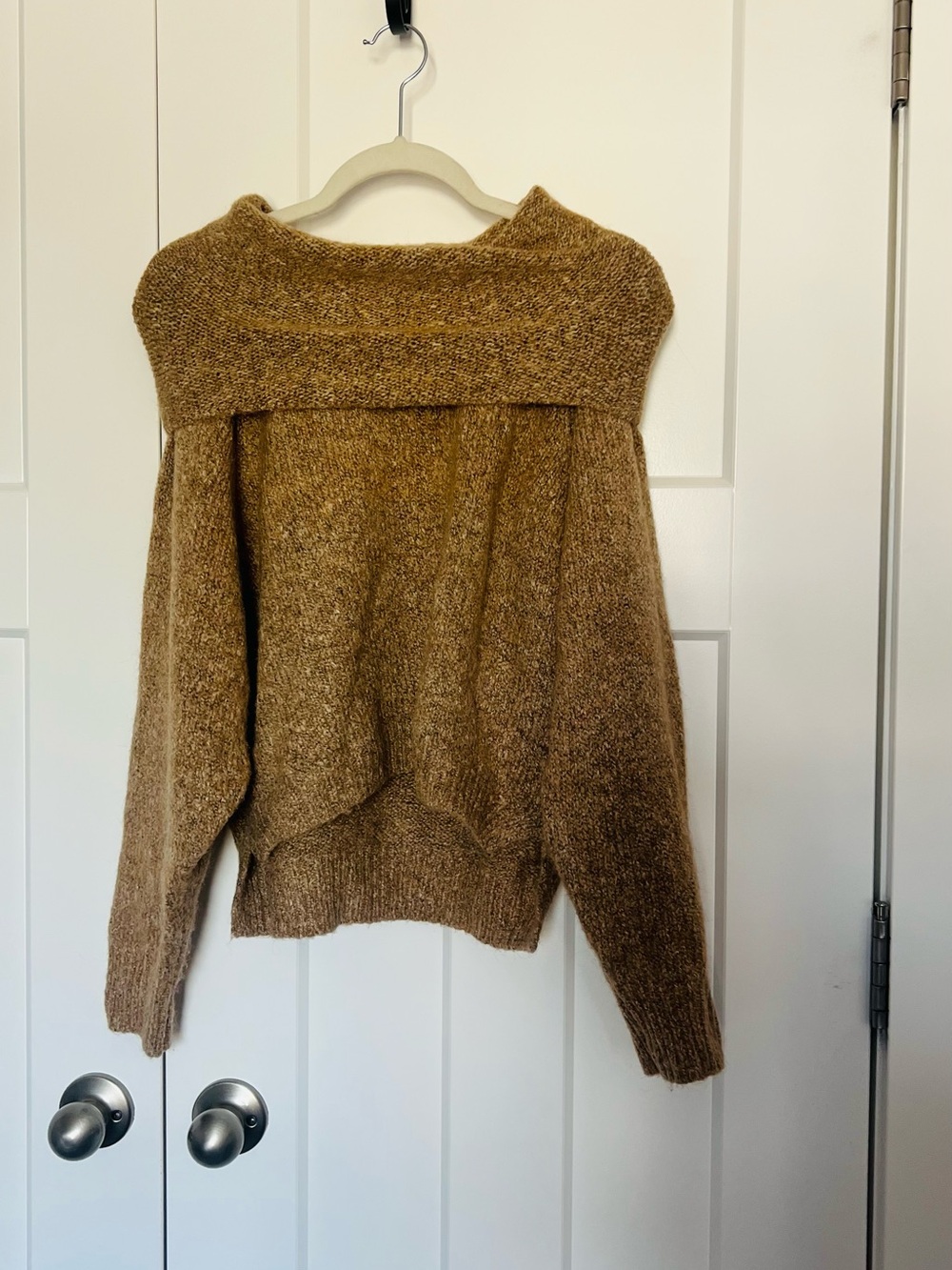 Sincerely Jules Camel Brown Off-Shoulder Knit Sweater